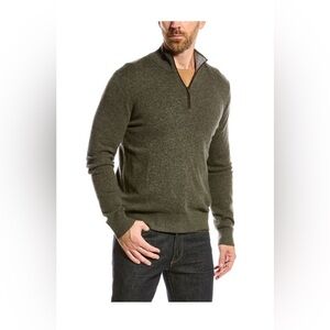 NEW Amicale 100% Cashmere 1/4-Zip Sweater Dark Green Size L